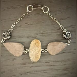 Delicate Silver and Beige Fossilized Coral Bracelet or Anklet Jewelry no brand